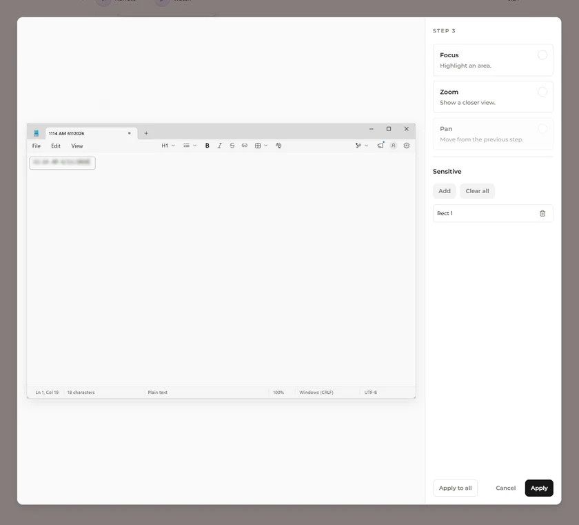 Auto-Hide sensitive info feature preview in Guide Agent