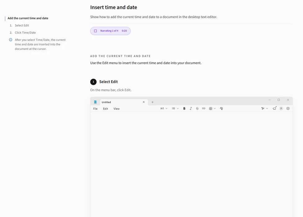 Voice narration feature preview in Guide Agent