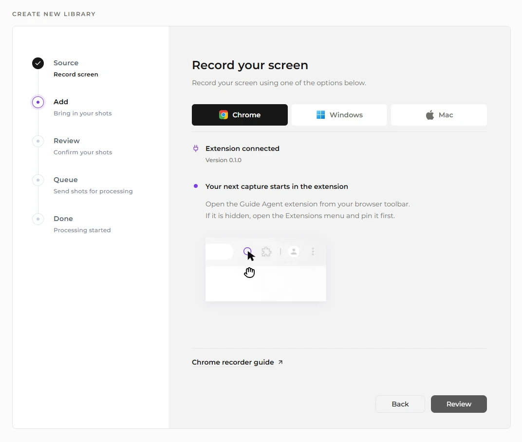 Screen library with imported product screenshots
